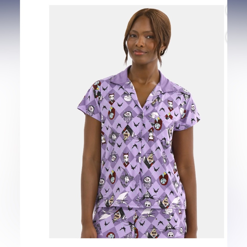 Disney Nightmare Before Christmas Printed Notched Top and Shorts Pajama Set